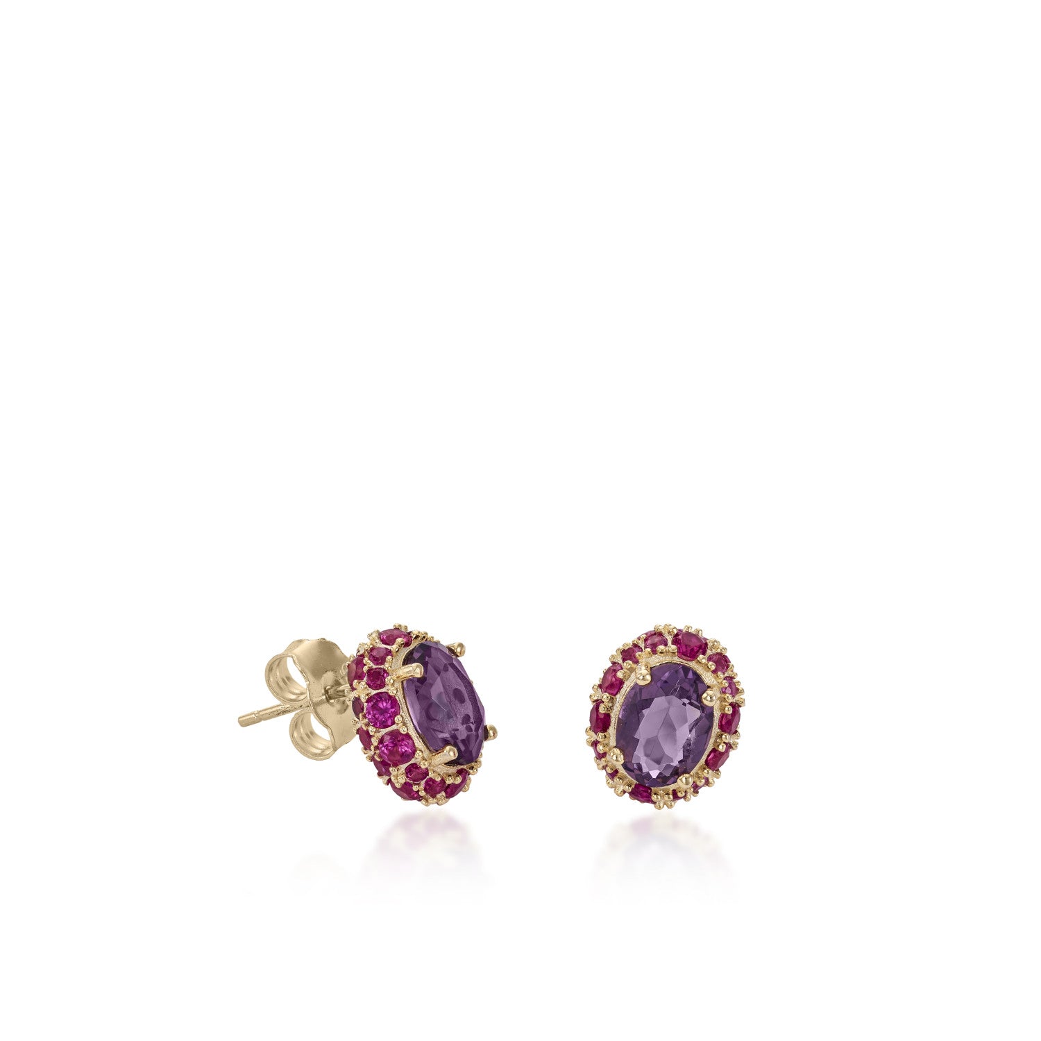 Pendientes botón en tonos violeta y rosados-LINEARGENT