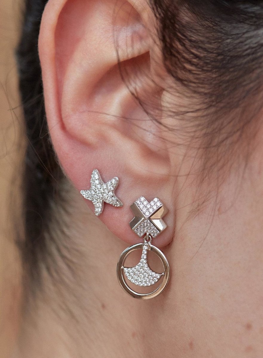 Boucles d'oreilles brillants petits motif de motif étoile et étoile zircons-LINEARGENT