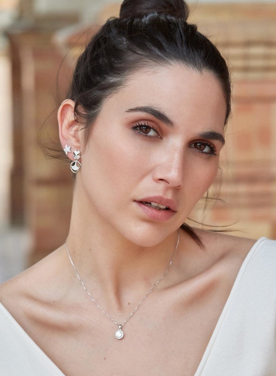 Boucles d'oreilles brillants petits motif de motif étoile et étoile zircons-LINEARGENT