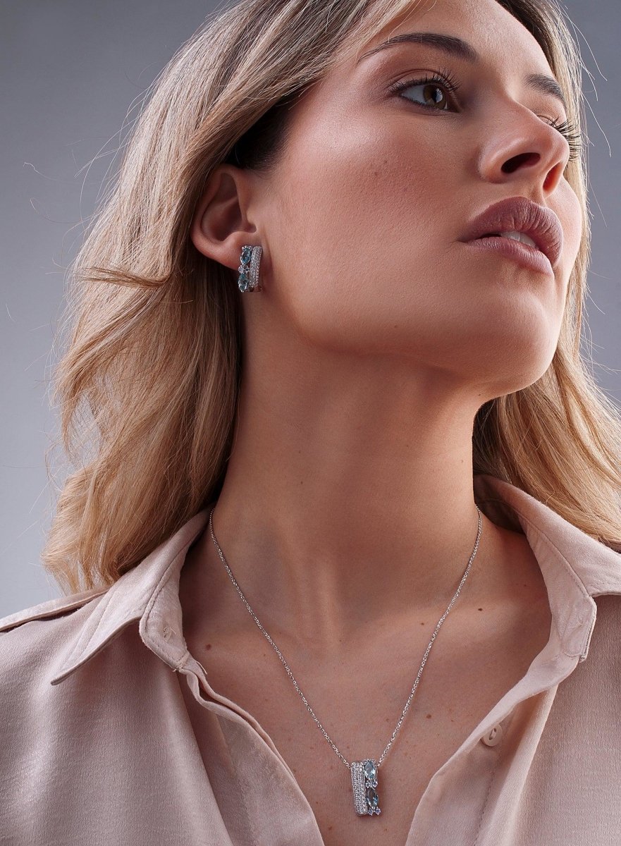 earrings silveromega clasp small design lateral zirconias size marquise Blue