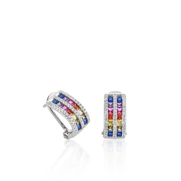 Pendientes cierre omega diseño doble raíl multicolor