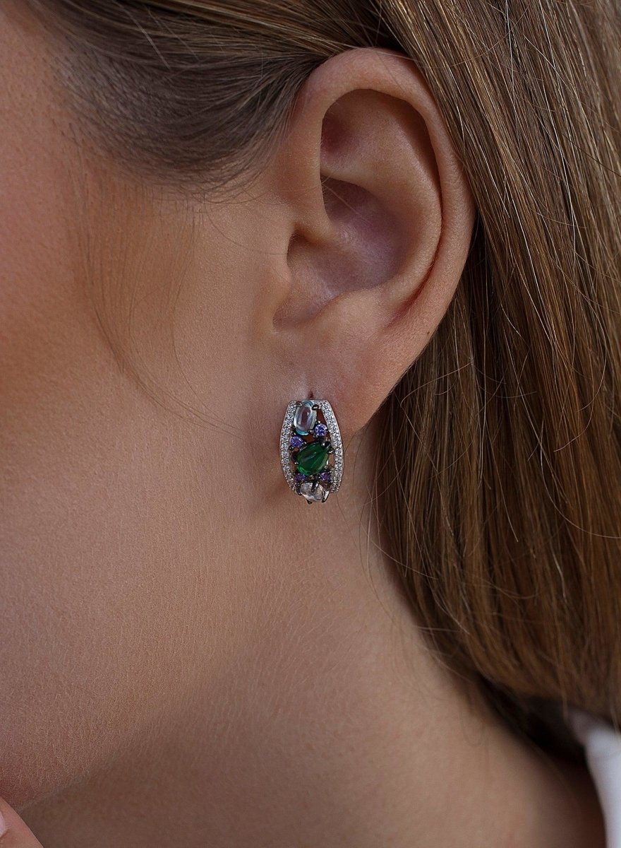 earrings clasp omega design mosaic with zirconias