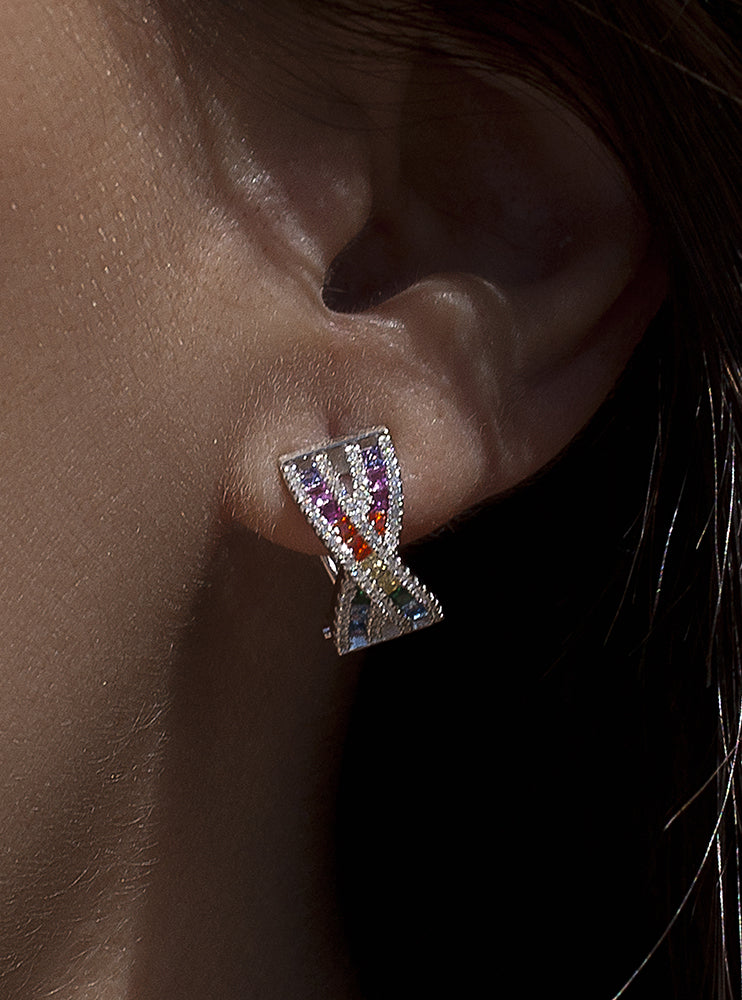 Pendientes cierre omega diseño raíles cruzados multicolor-LINEARGENT