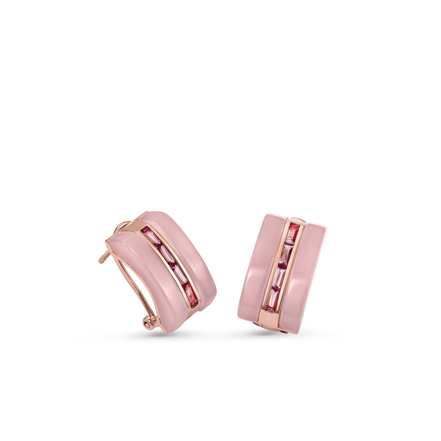 Pendientes cierre omega diseño resina y gemas rosas-LINEARGENT