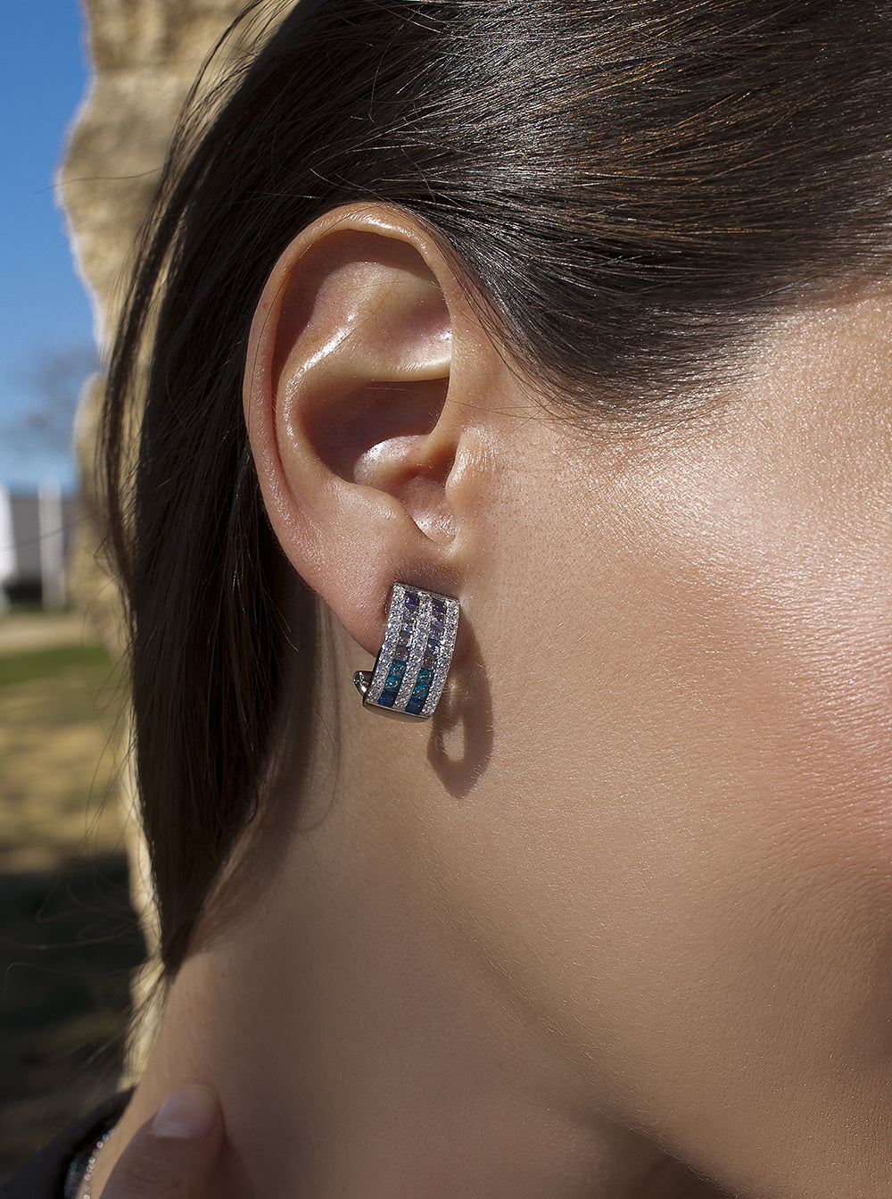 earrings clasp omega gems tones blue and LINEARGENT