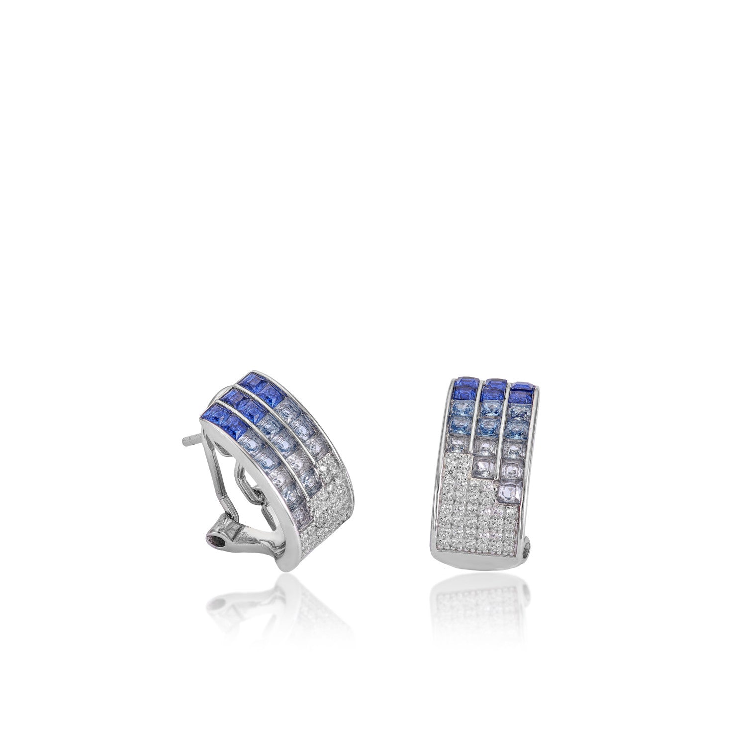 Pendientes cierre omega triple raíl tonos azules-LINEARGENT