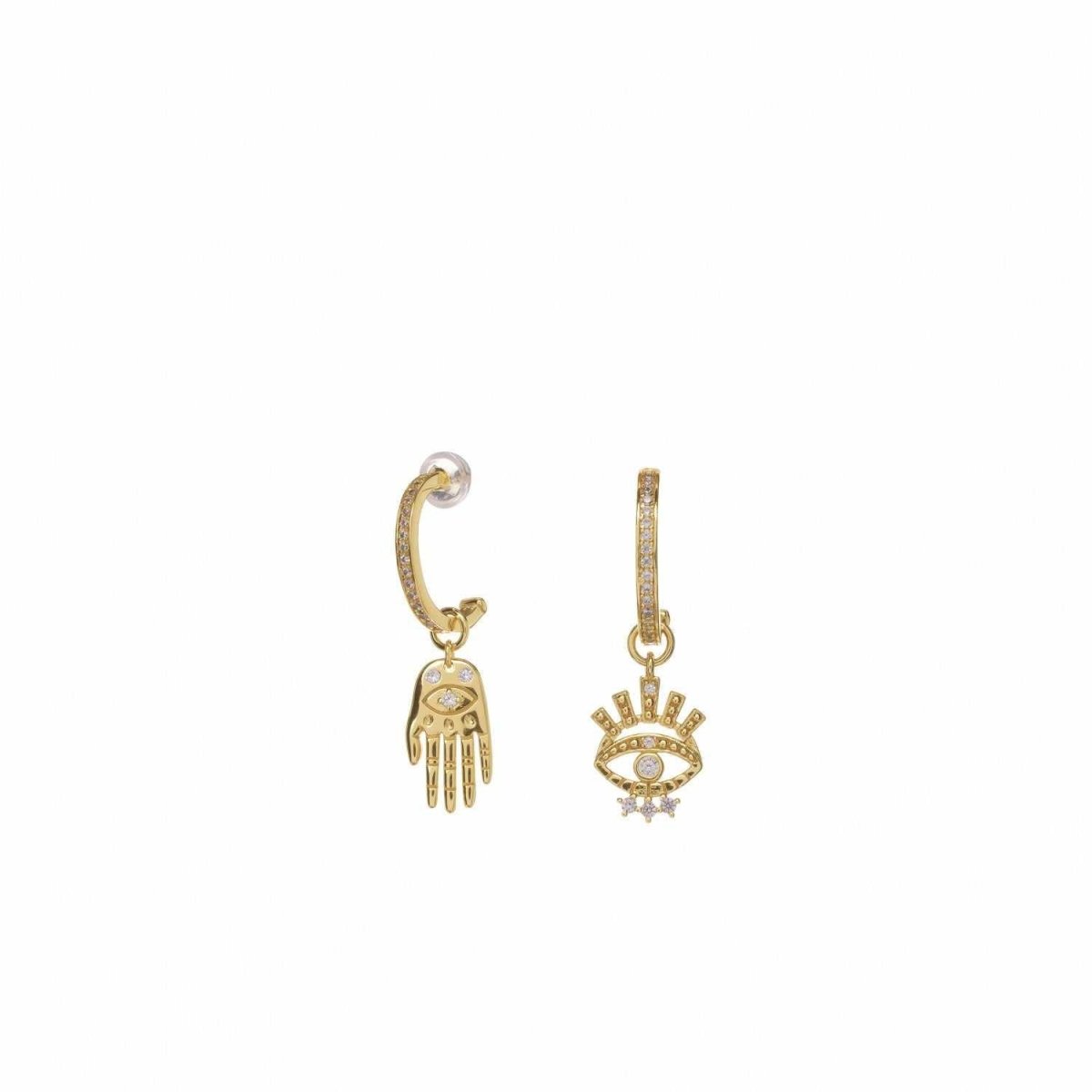 Pendientes con colgantes charms de mano y ojo con circonitas-LINEARGENT