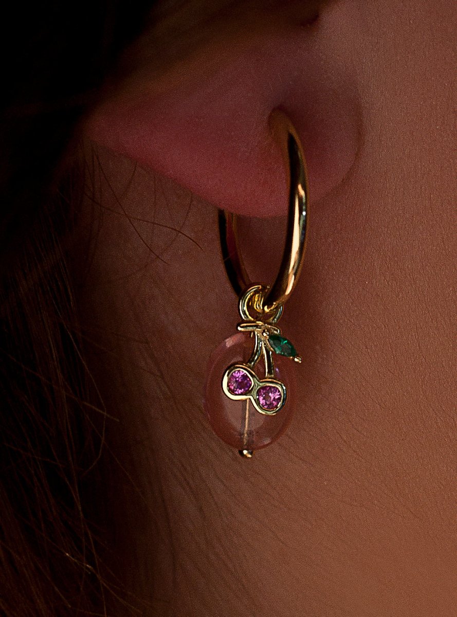 Pendientes con colgantes de plata charm de cereza con circonitas y piedras semipreciosas-LINEARGENT