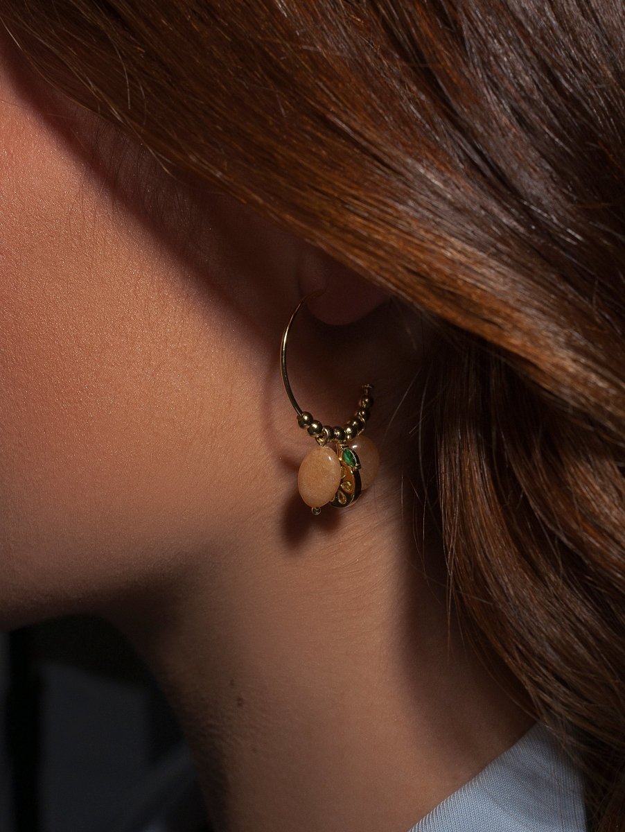 Pendientes con colgantes de plata charm naranja con circonitas y aventurina naranja