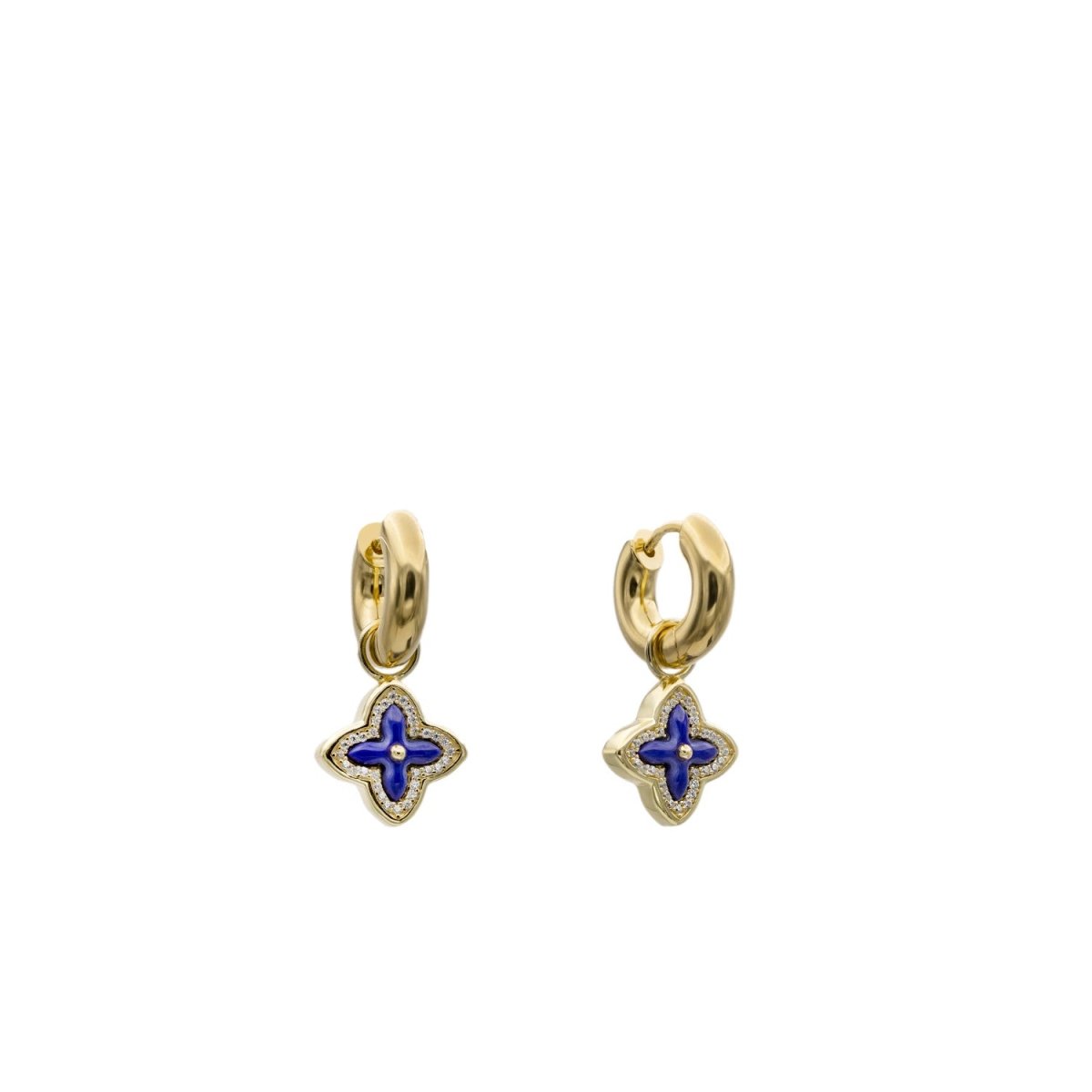 Pendientes con colgantes de plata estilo aro con flor de lapislazuli semipreciosa-LINEARGENT