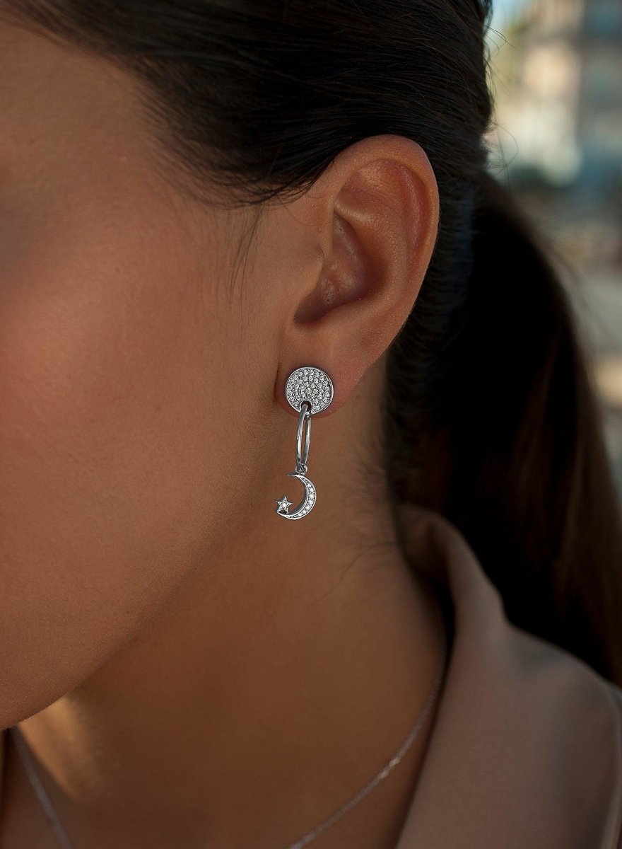 Pendientes con colgantes de plata motivo circular con circonitas