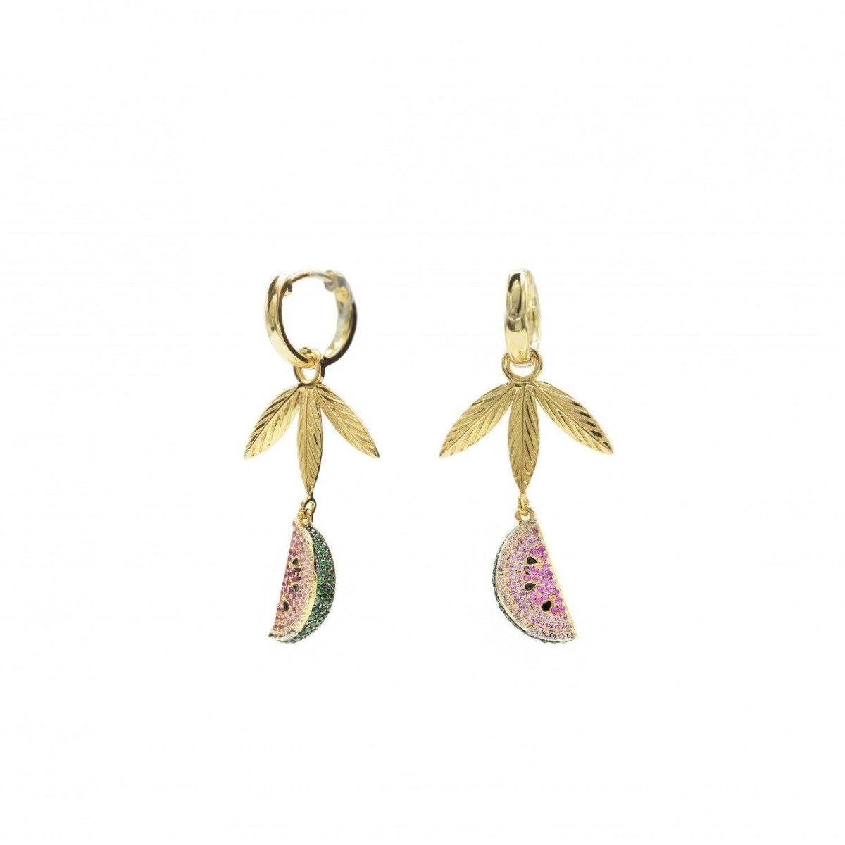 Pendientes con colgantes diseño charm de sandía y hojas-LINEARGENT