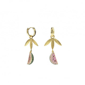 Pendientes con colgantes diseño charm de sandía y hojas