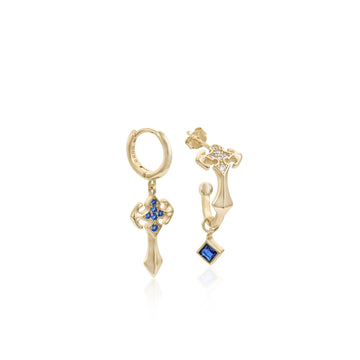 Pendientes con colgantes diseño cruz con gemas azurita