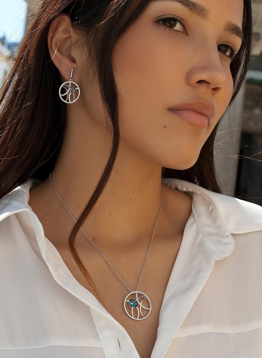 Pendientes con colgantes diseño de circonitas y gema-LINEARGENT