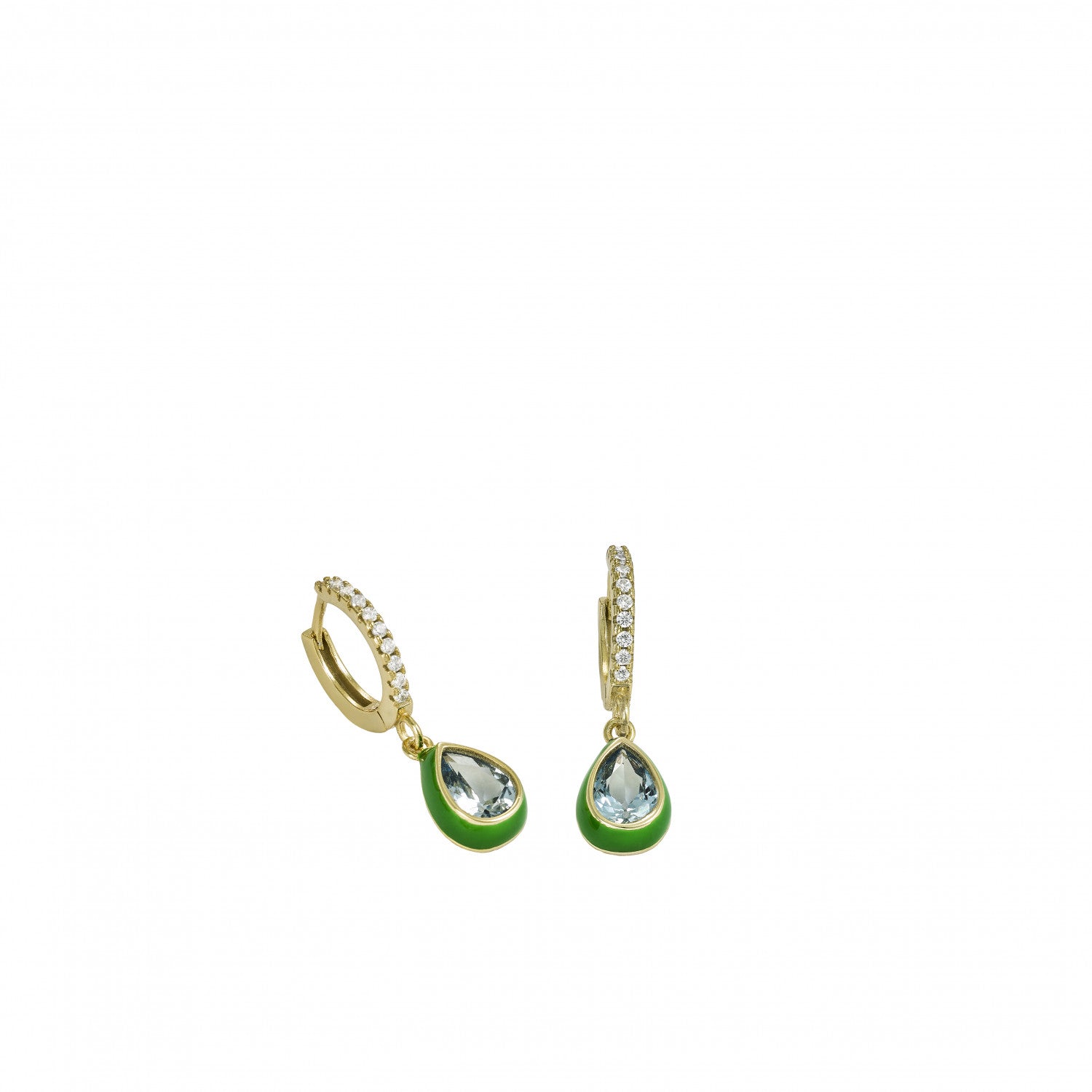 Pendientes con colgantes diseño gota con esmalte verde-LINEARGENT