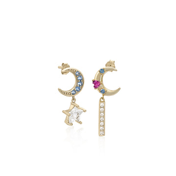 Pendientes con colgantes diseño lunar con gemas de colores