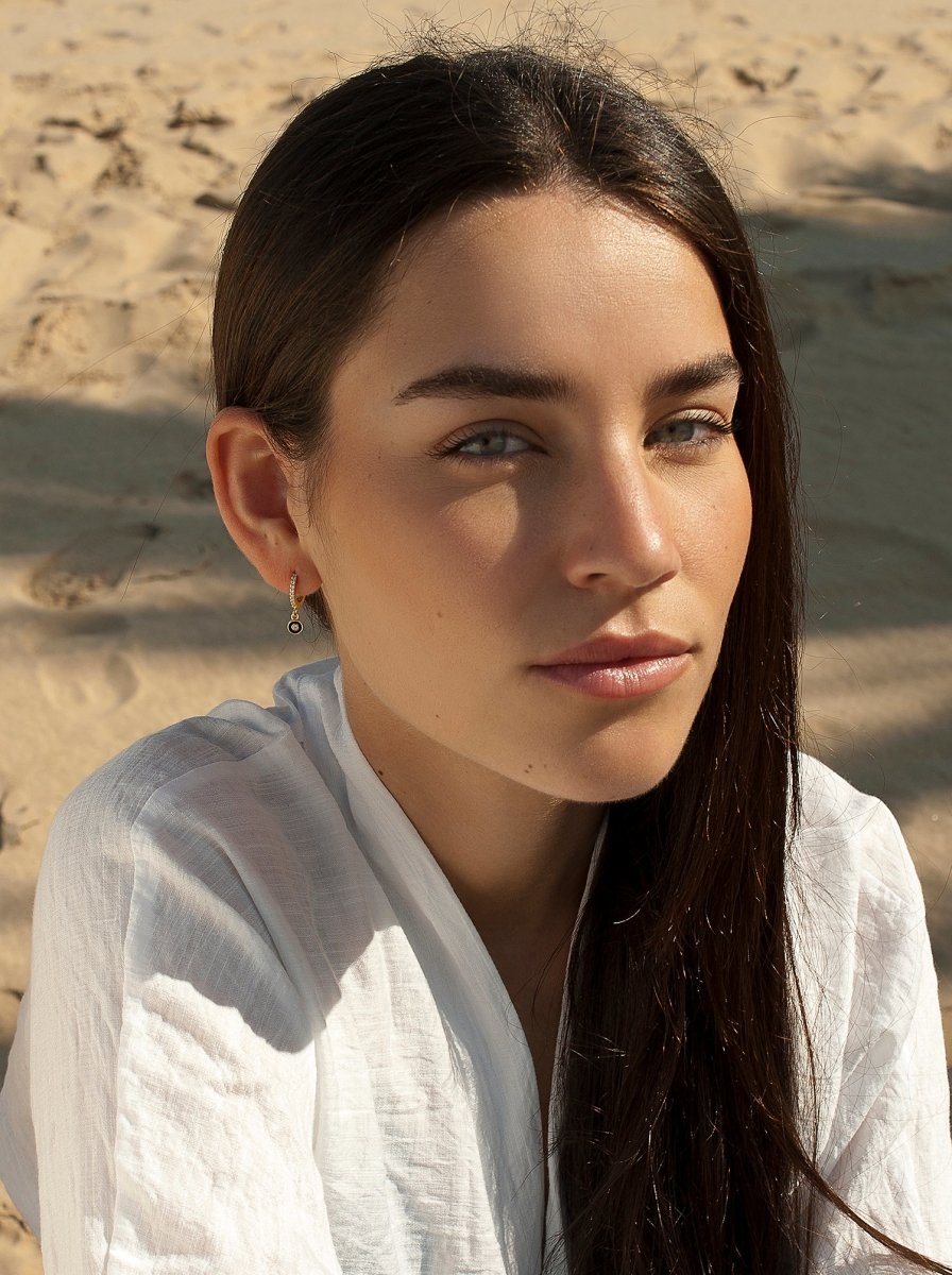 Pendientes con colgantes en plata diseño círculo negro con esmalte