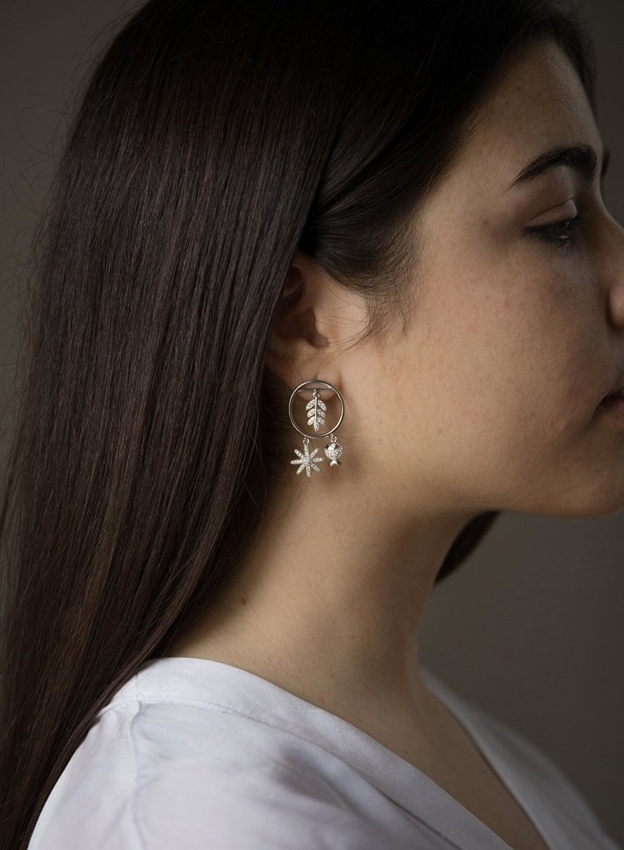 earrings with pendants silver triple motive design nature