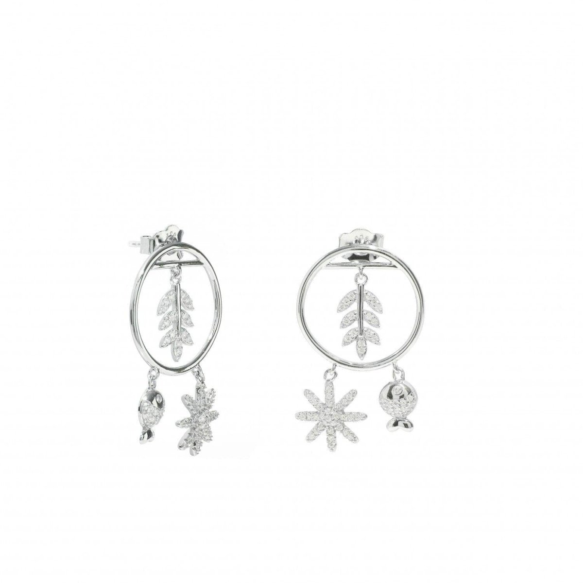 Pendientes con colgantes plata triple motivo diseño naturaleza-LINEARGENT