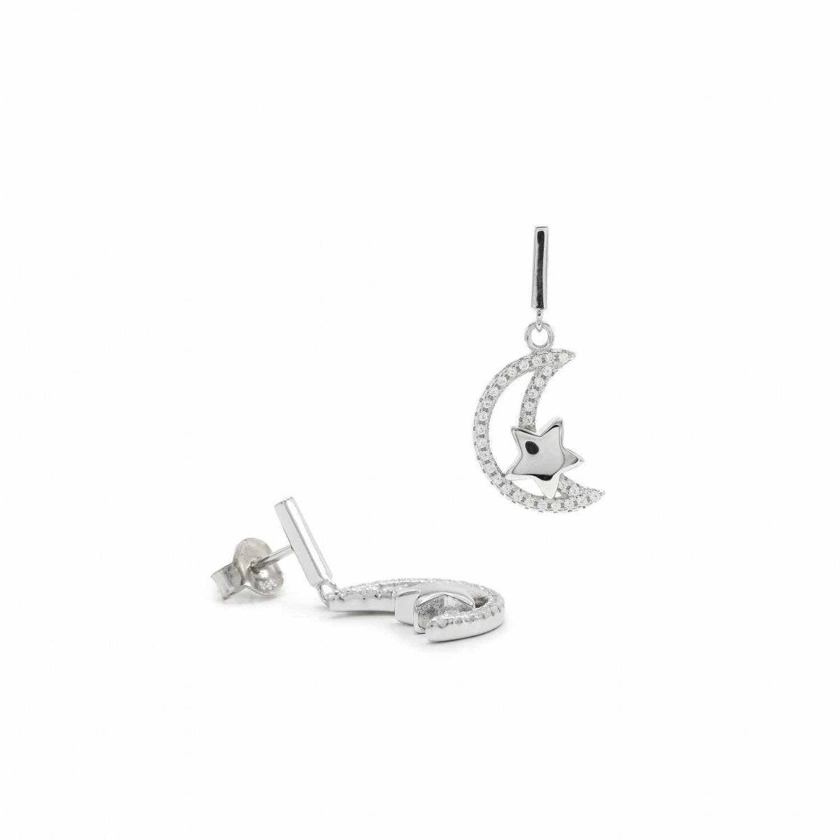 Boucles d'oreilles avec pendentifs argent et zircons avec design lune et LINEARGENT