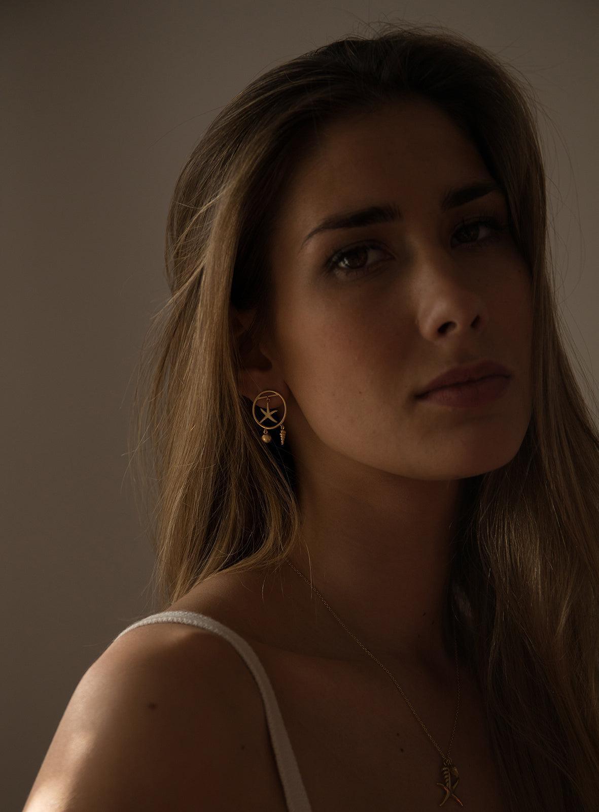 Pendientes con colgantes triple motivo diseño marino-LINEARGENT