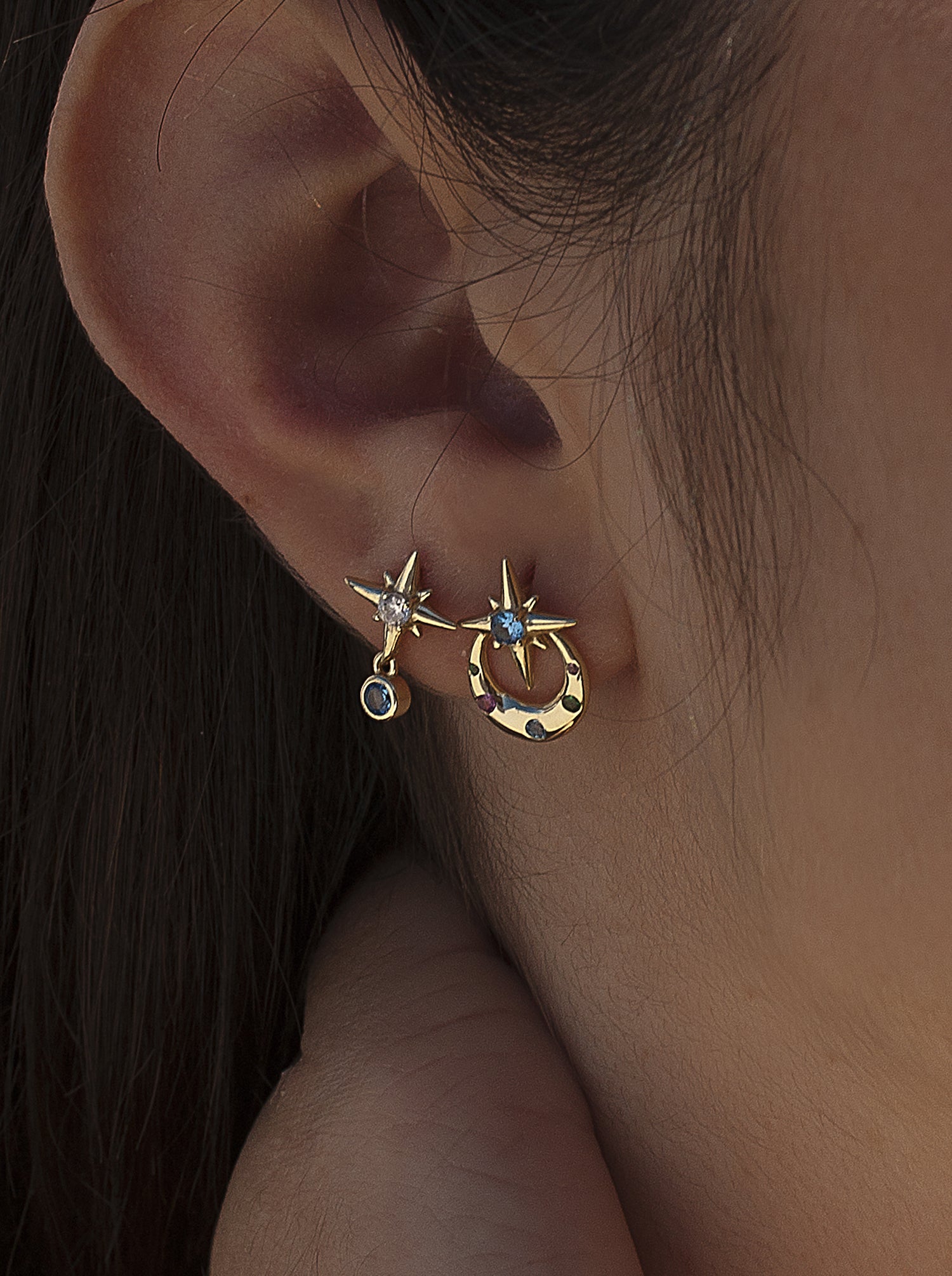 Pendientes con piedras de colores diseño universo-LINEARGENT