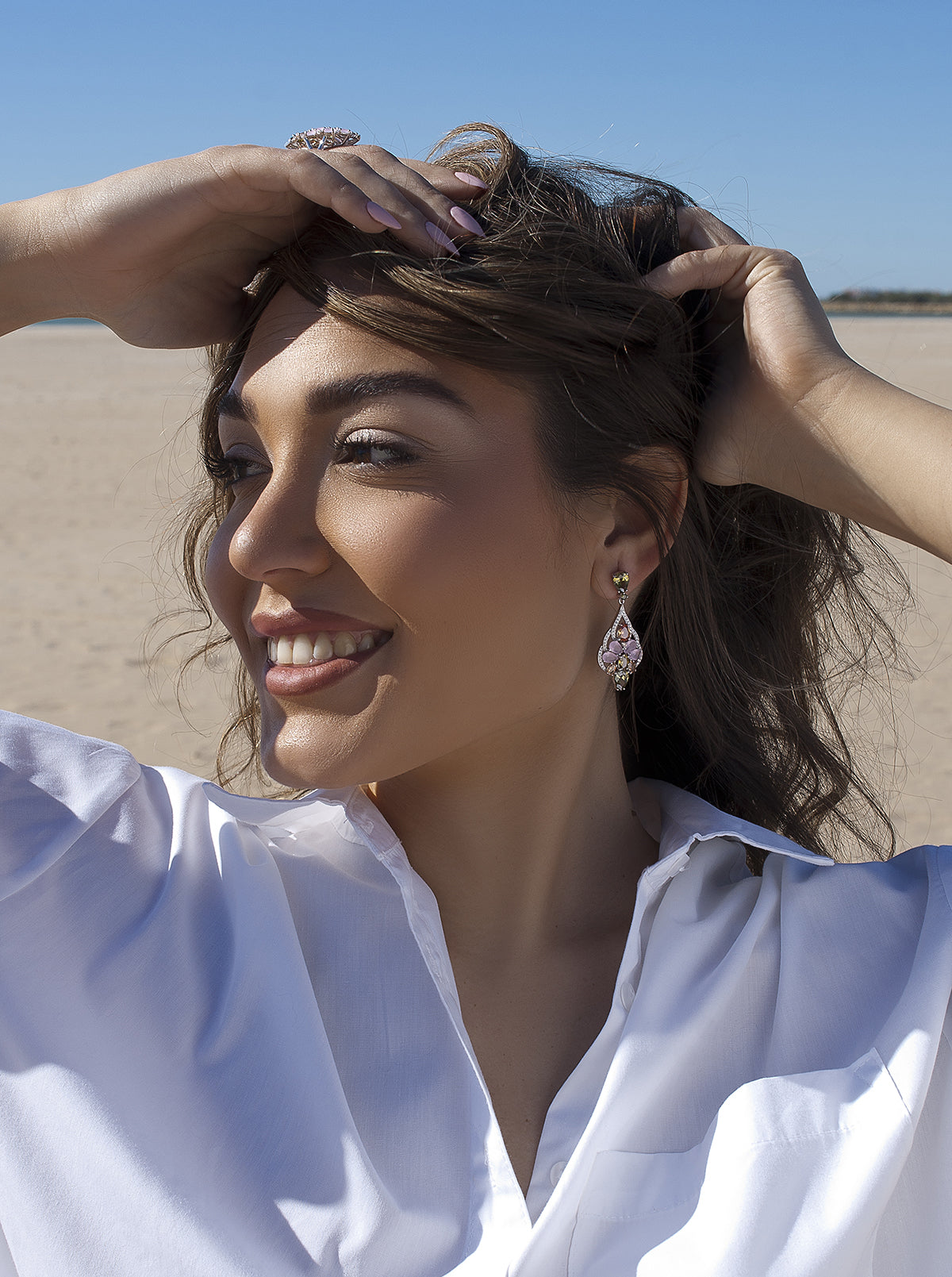 Pendientes con piedras de plata diseño barroco con tonos romanticos