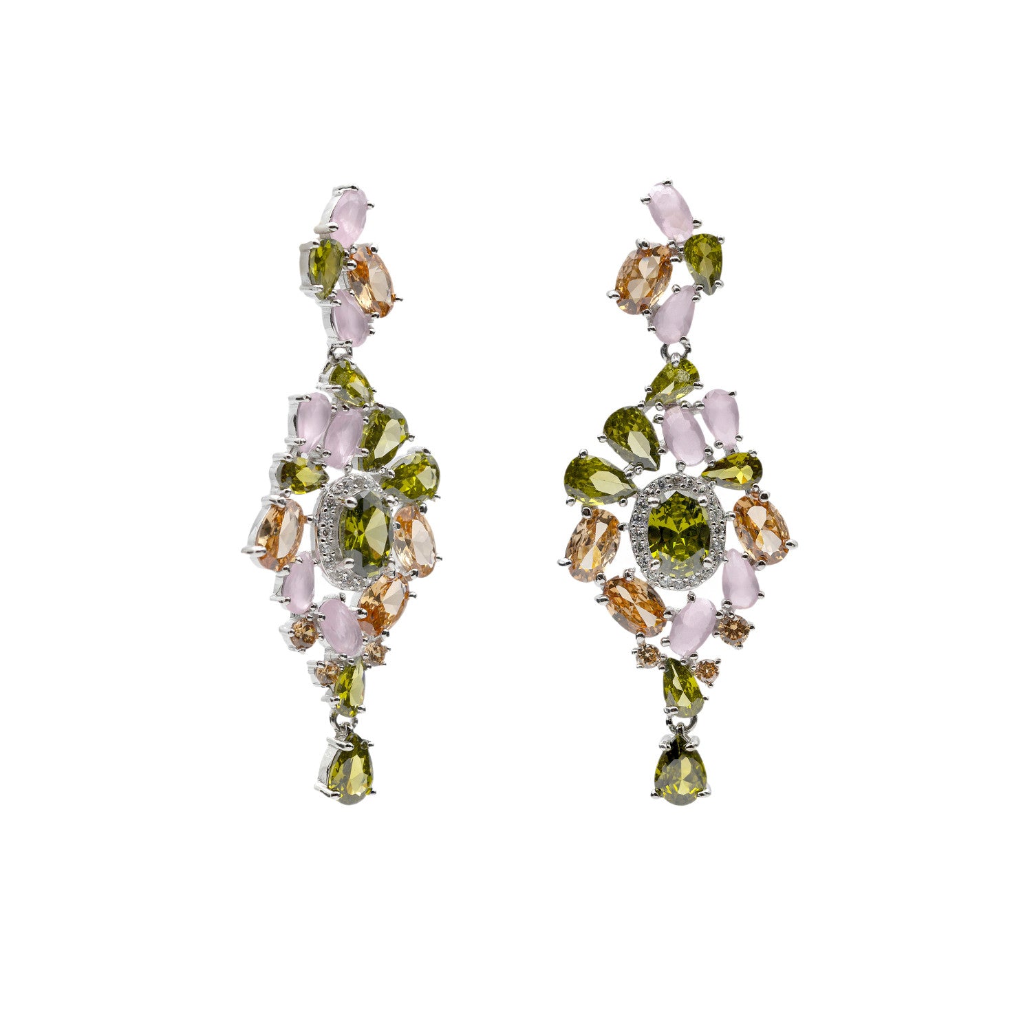 Pendientes con piedras largos barrocos en tonos suaves-LINEARGENT