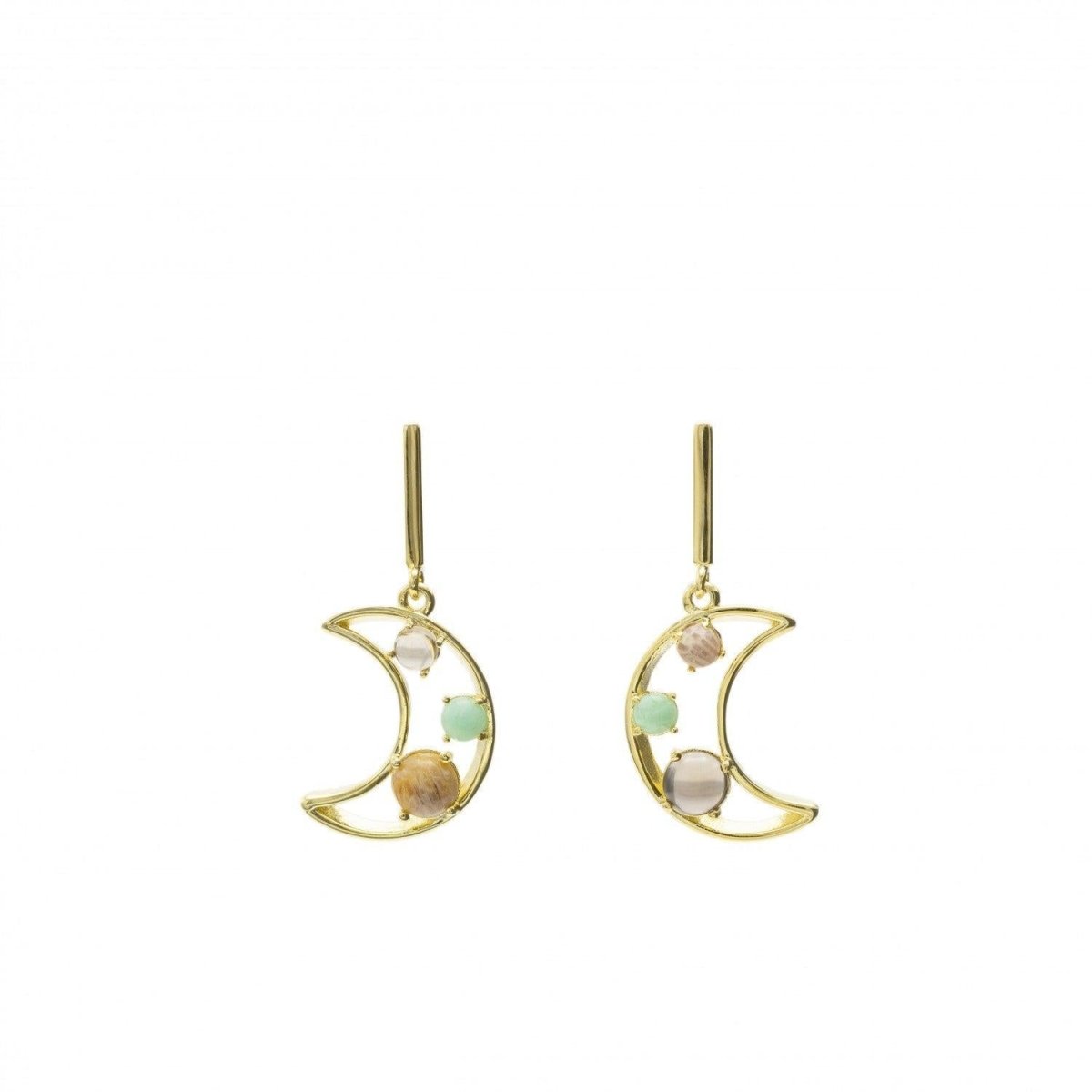 Pendientes de piedra natural con motivo de luna y baño de oro-LINEARGENT
