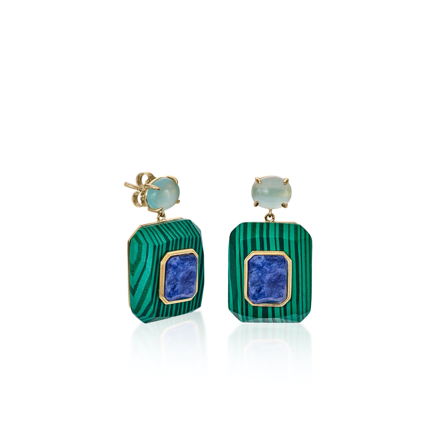 Pendientes de piedra natural de plata con malachite y lapislazuli-LINEARGENT