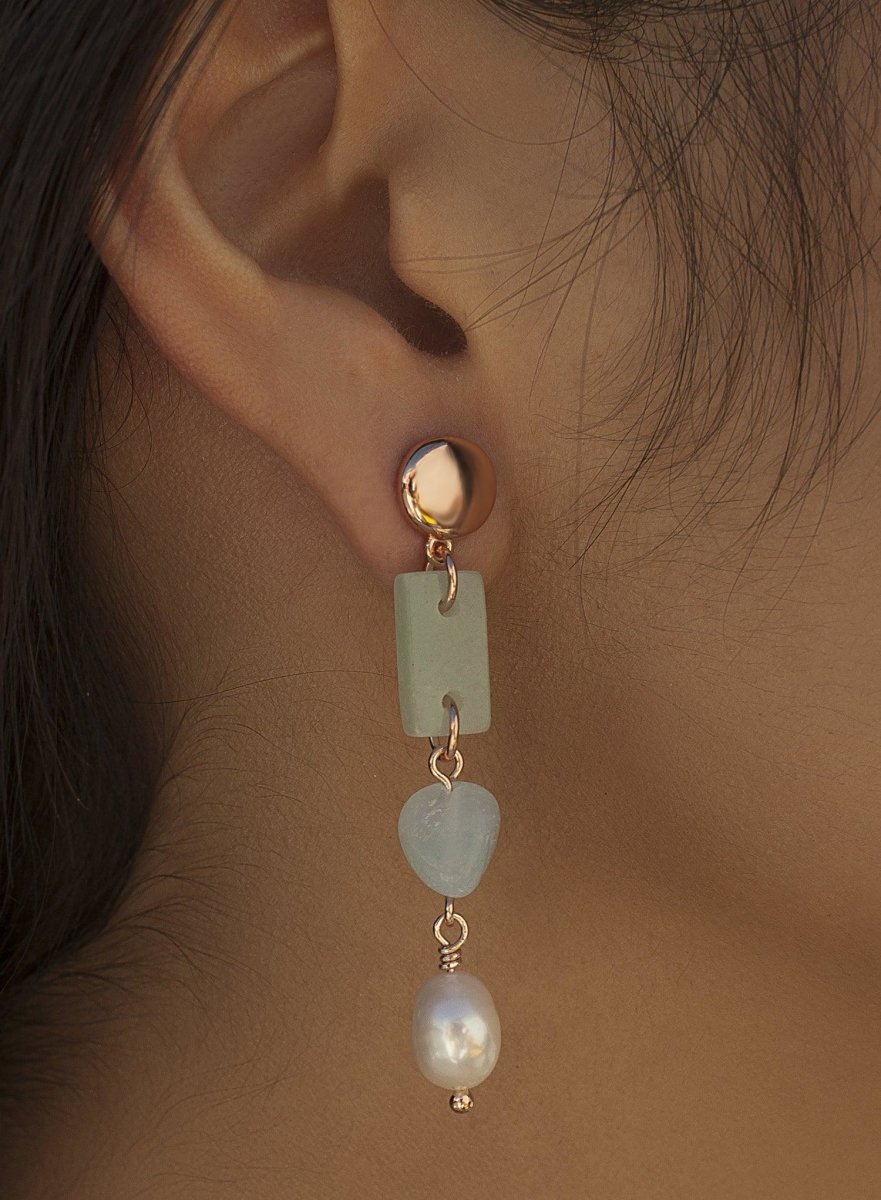 Pendientes de piedra natural diseño colgante de perla final-LINEARGENT