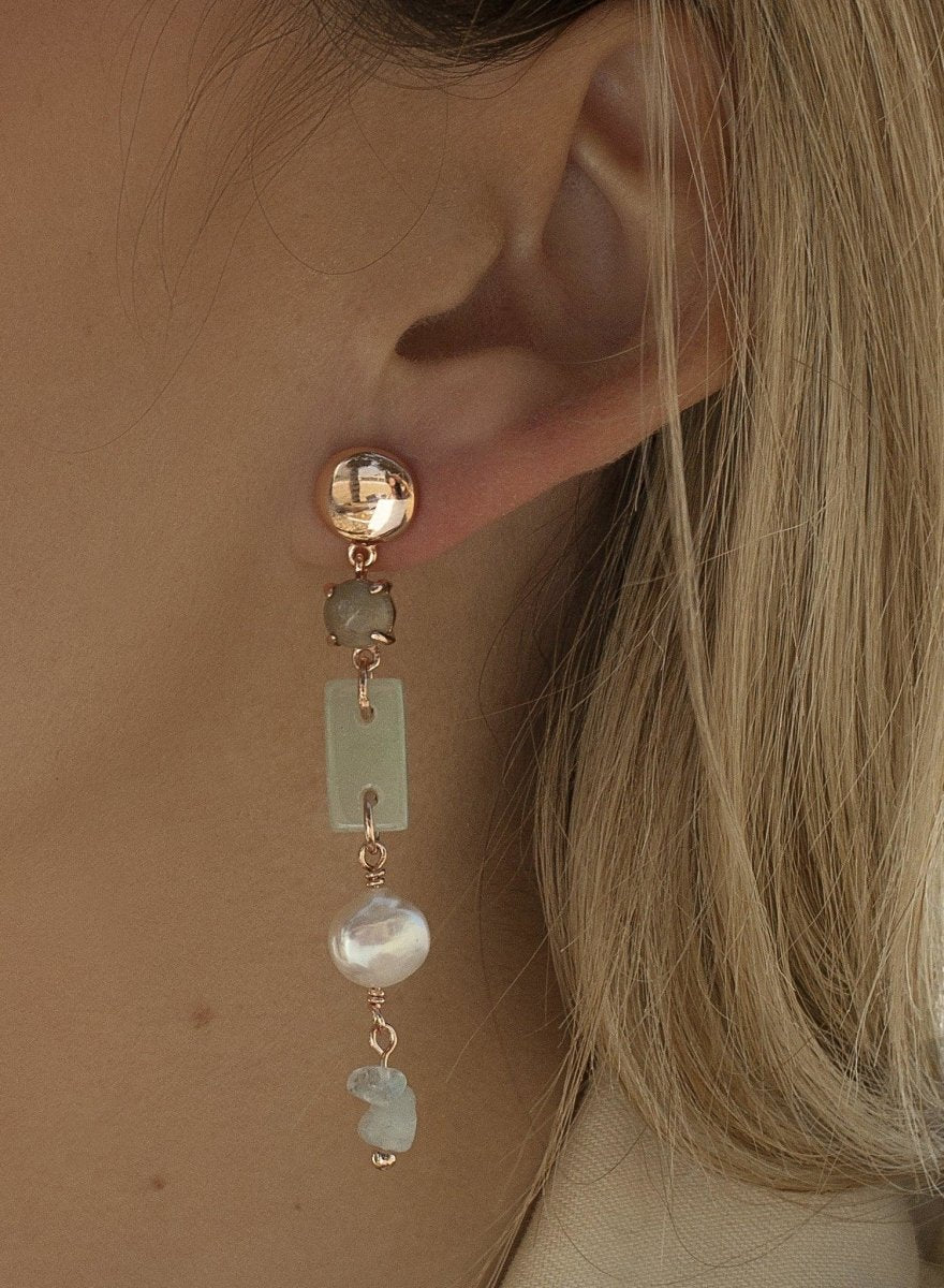 Pendientes de piedra natural diseño combinado con perla-LINEARGENT