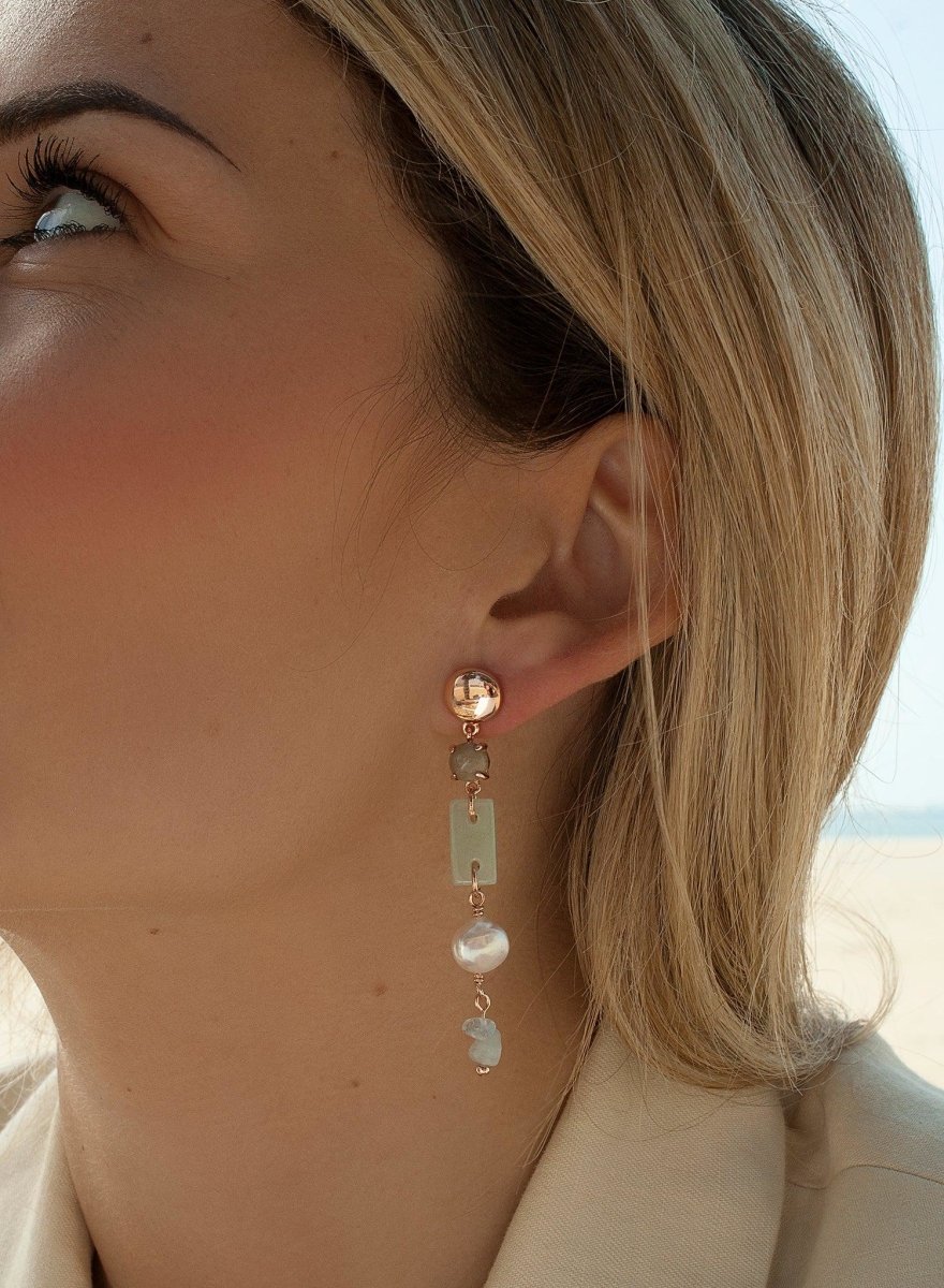 earrings made of natural  stone design combined with pearl