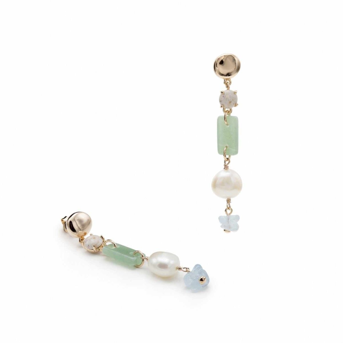 Pendientes de piedra natural diseño combinado con perla-LINEARGENT