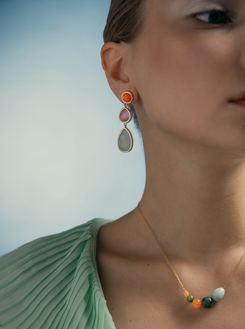 Boucles d'oreillespierre naturel longs design larme quartz rose