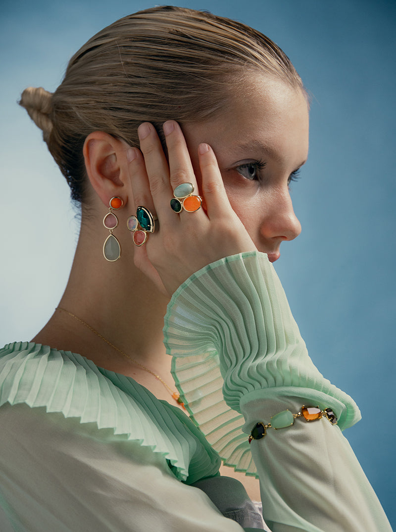 Boucles d'oreillespierre naturel longs design larme quartz rose