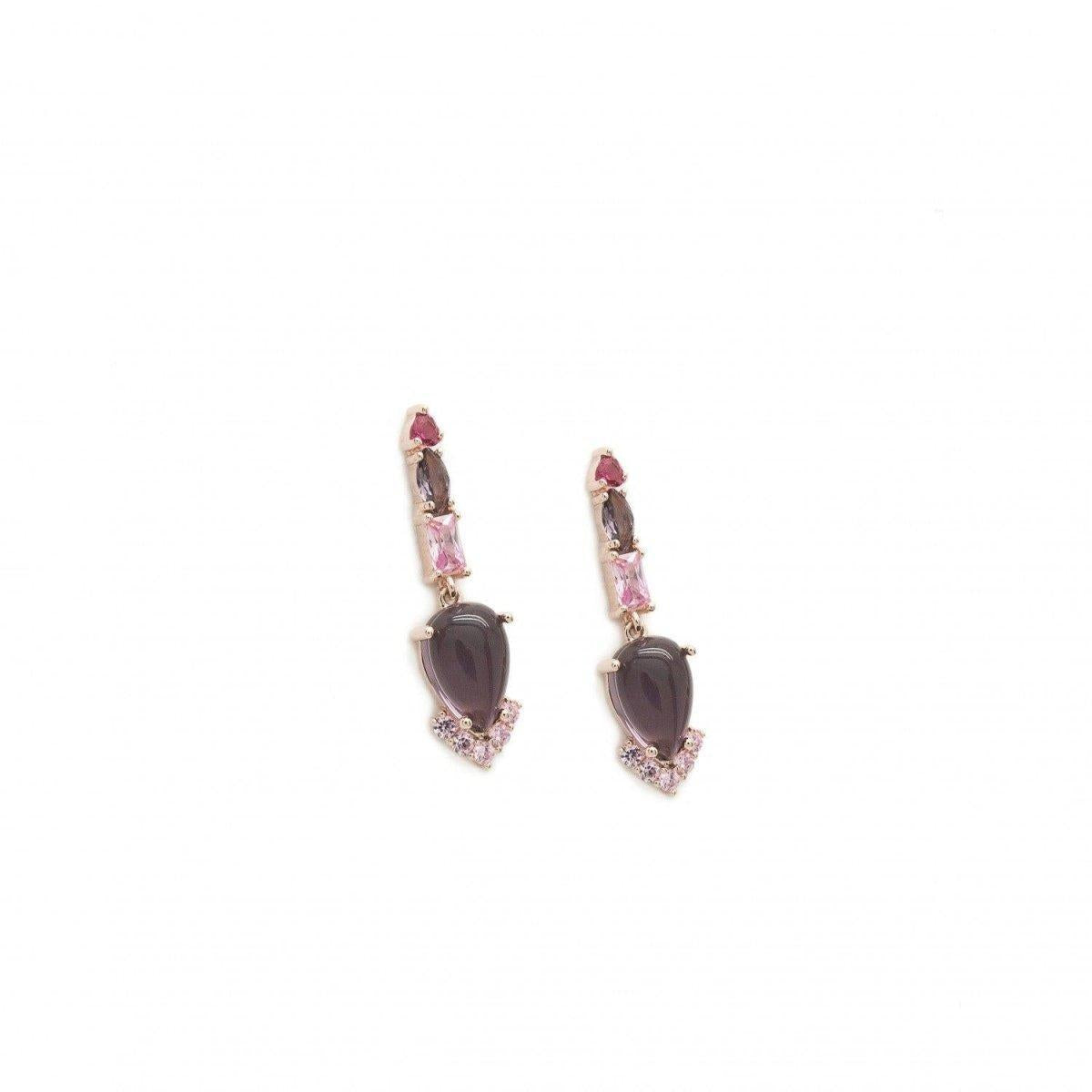 Pendientes de piedras de colores diseño alargado con circonitas-LINEARGENT