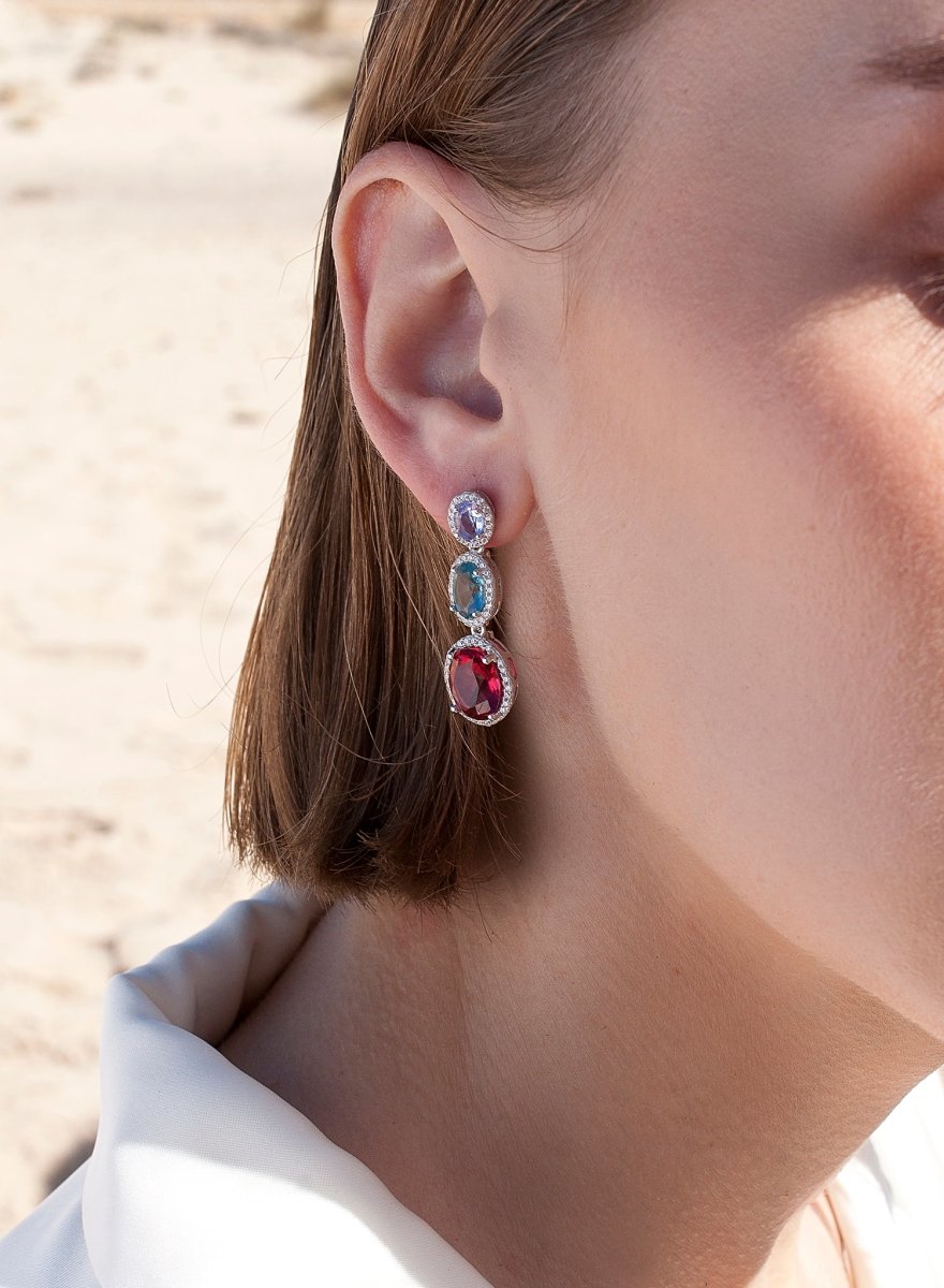 Pendientes de piedras de colores diseño circular y circonitas-LINEARGENT