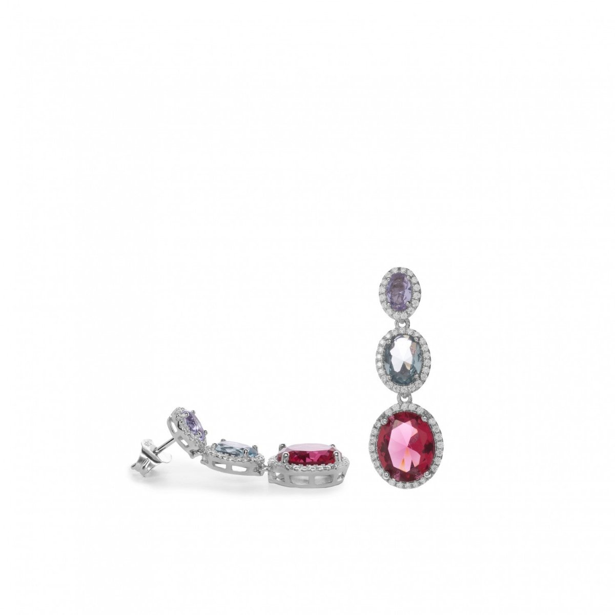 Pendientes de piedras de colores diseño circular y circonitas-LINEARGENT