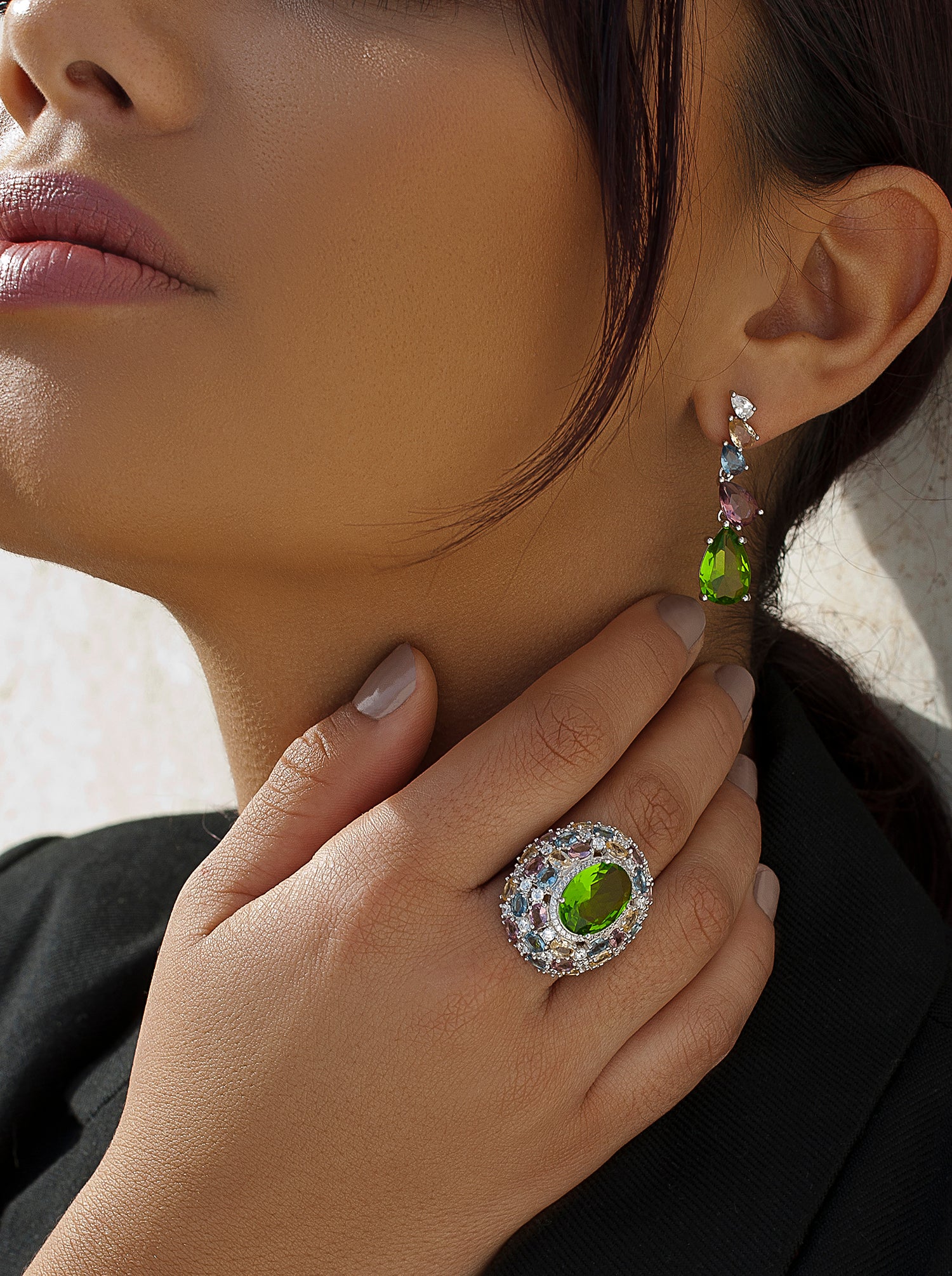 Pendientes de piedras de colores diseño de cinco cuarzos-LINEARGENT