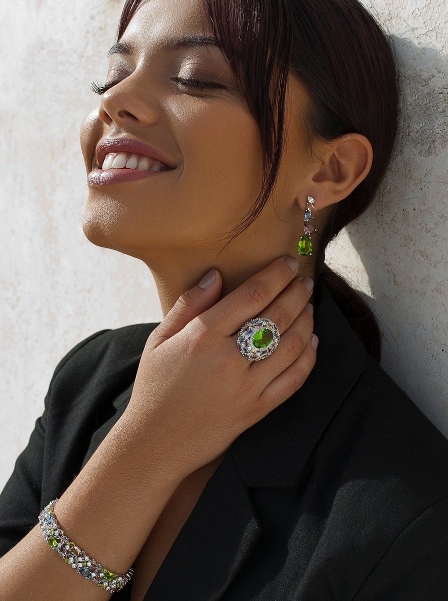 Pendientes de piedras de colores diseño de cinco cuarzos-LINEARGENT