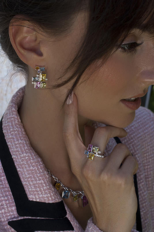 earrings from stones de colours design Geometric multicolored