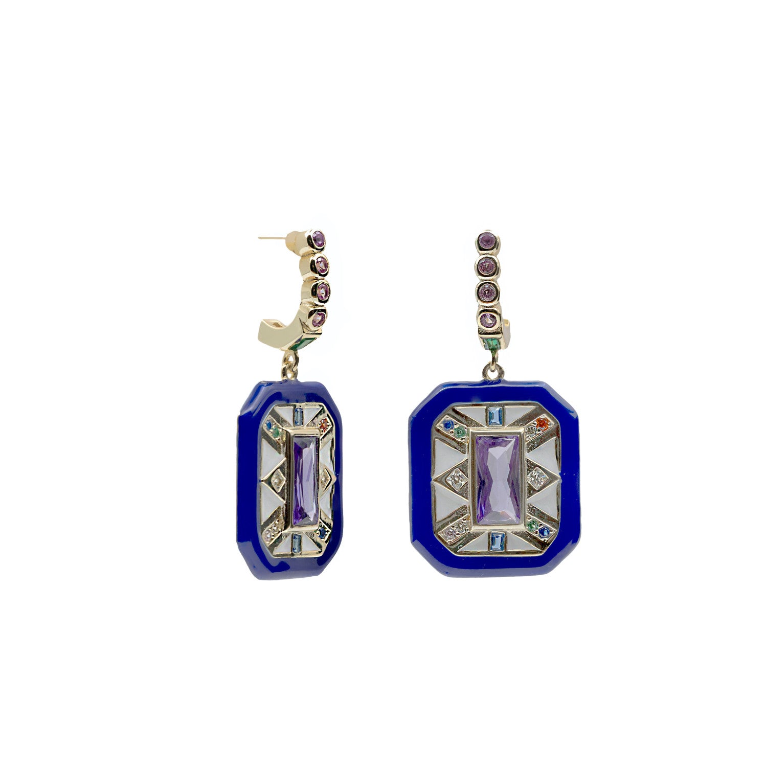 Pendientes de piedras de colores diseño octogonal-LINEARGENT