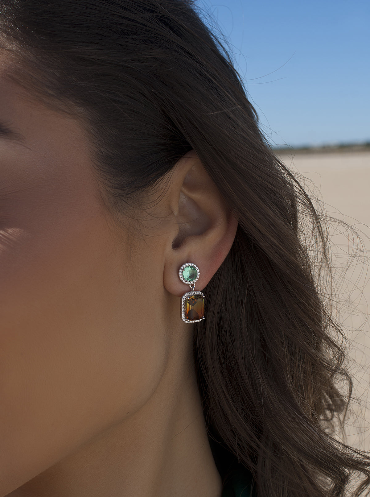 Pendientes de piedras de colores en aventurina y naranja