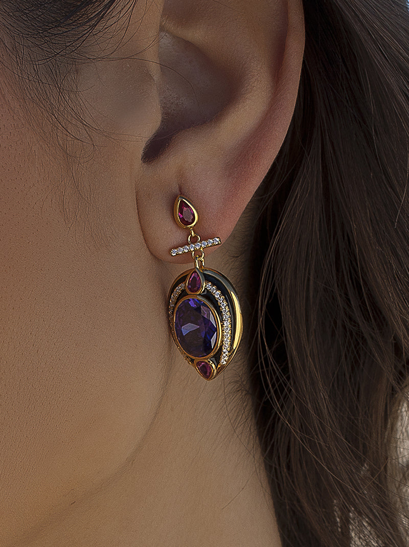 Pendientes de piedras de colores en tono amatista-LINEARGENT