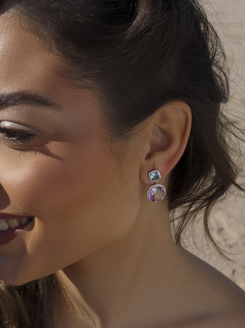 earrings from stones de colours in tones Blue and fuchsia