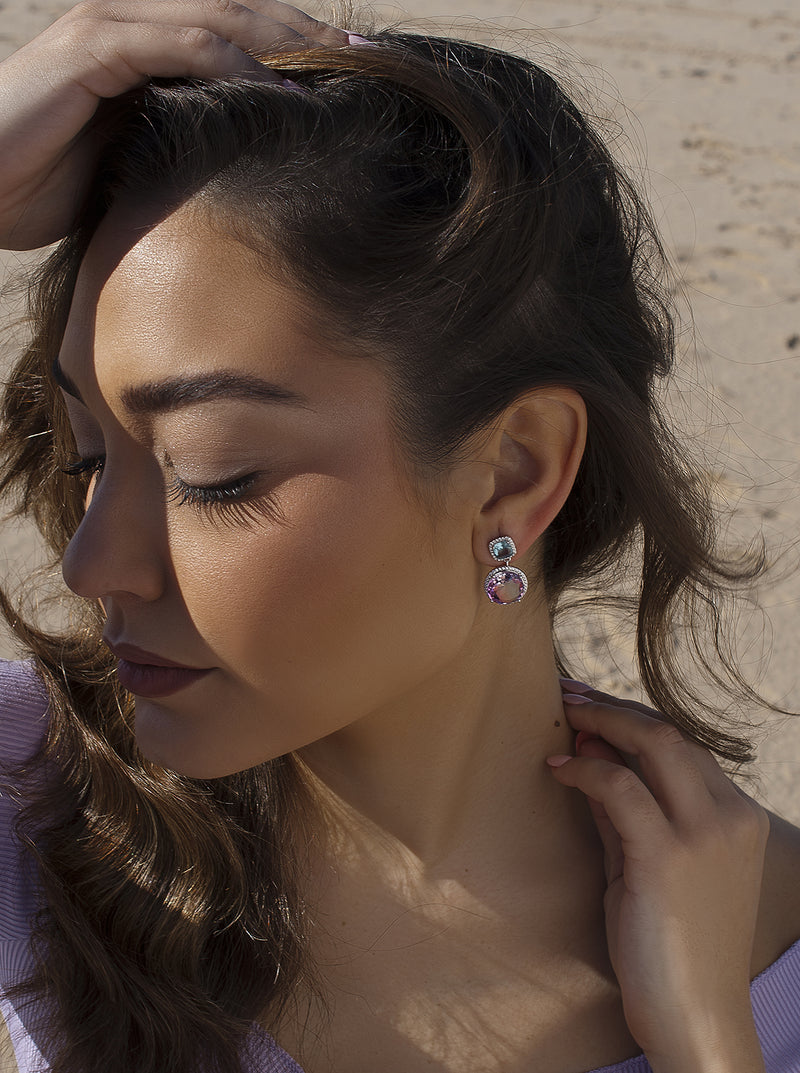earrings from stones de colours in tones Blue and fuchsia