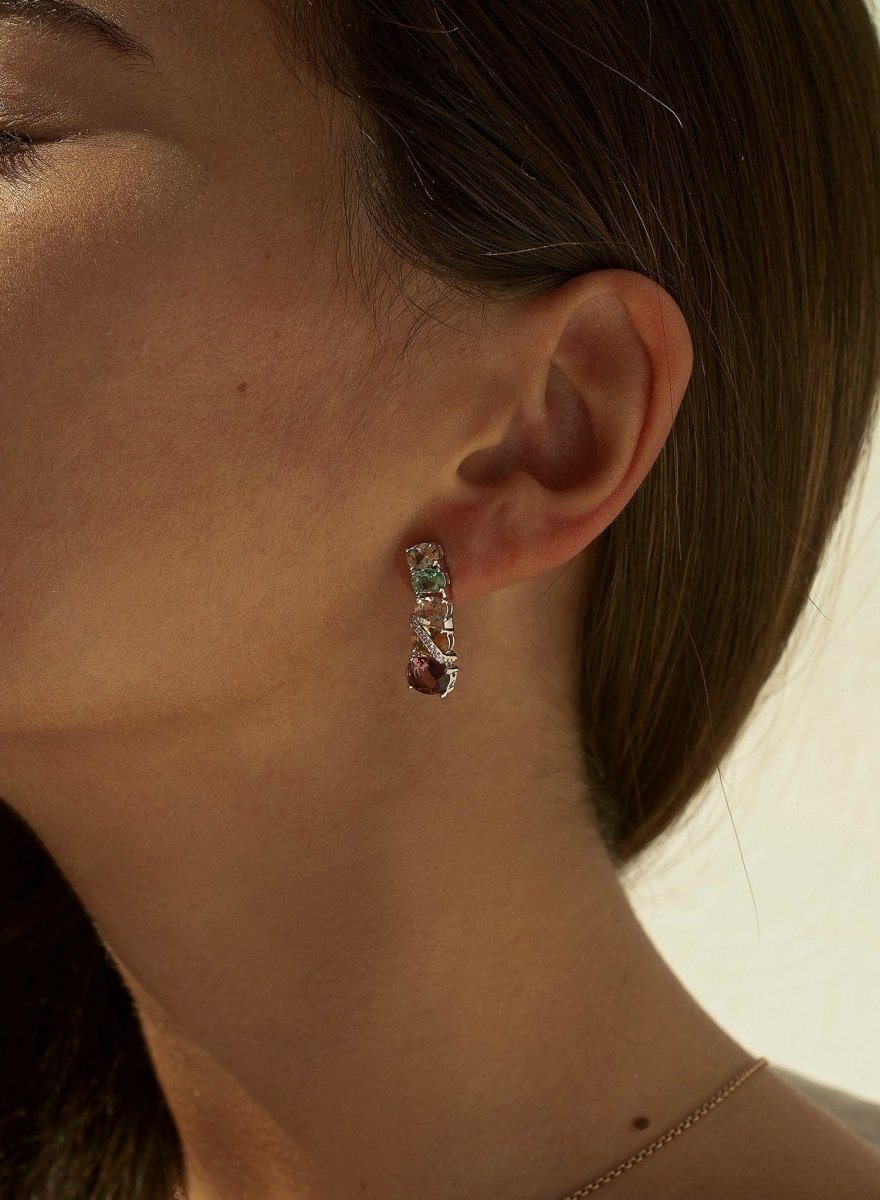 Pendientes de piedras de colores en tonos cálidos y circonitas-LINEARGENT