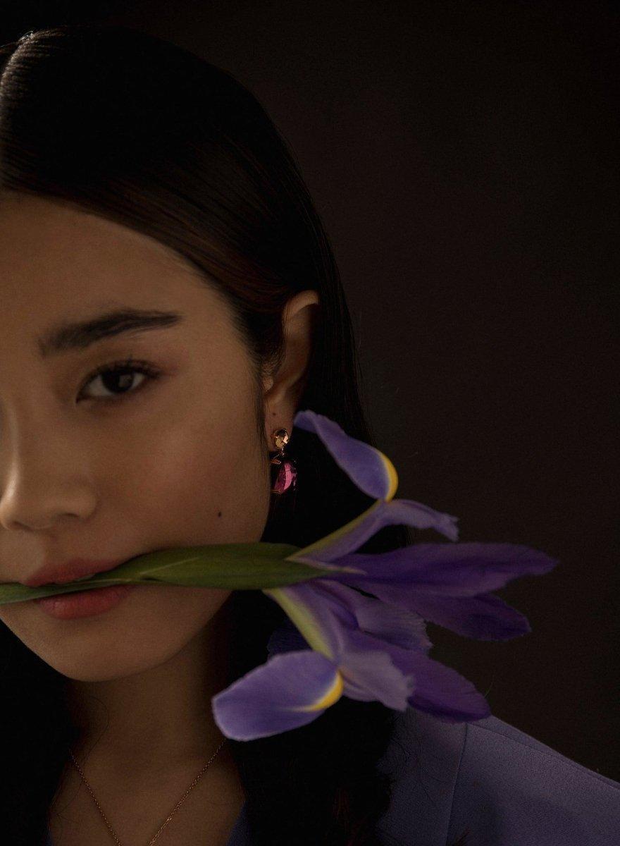 Boucles d'oreillespierres de couleurs violette design LINEARGENT